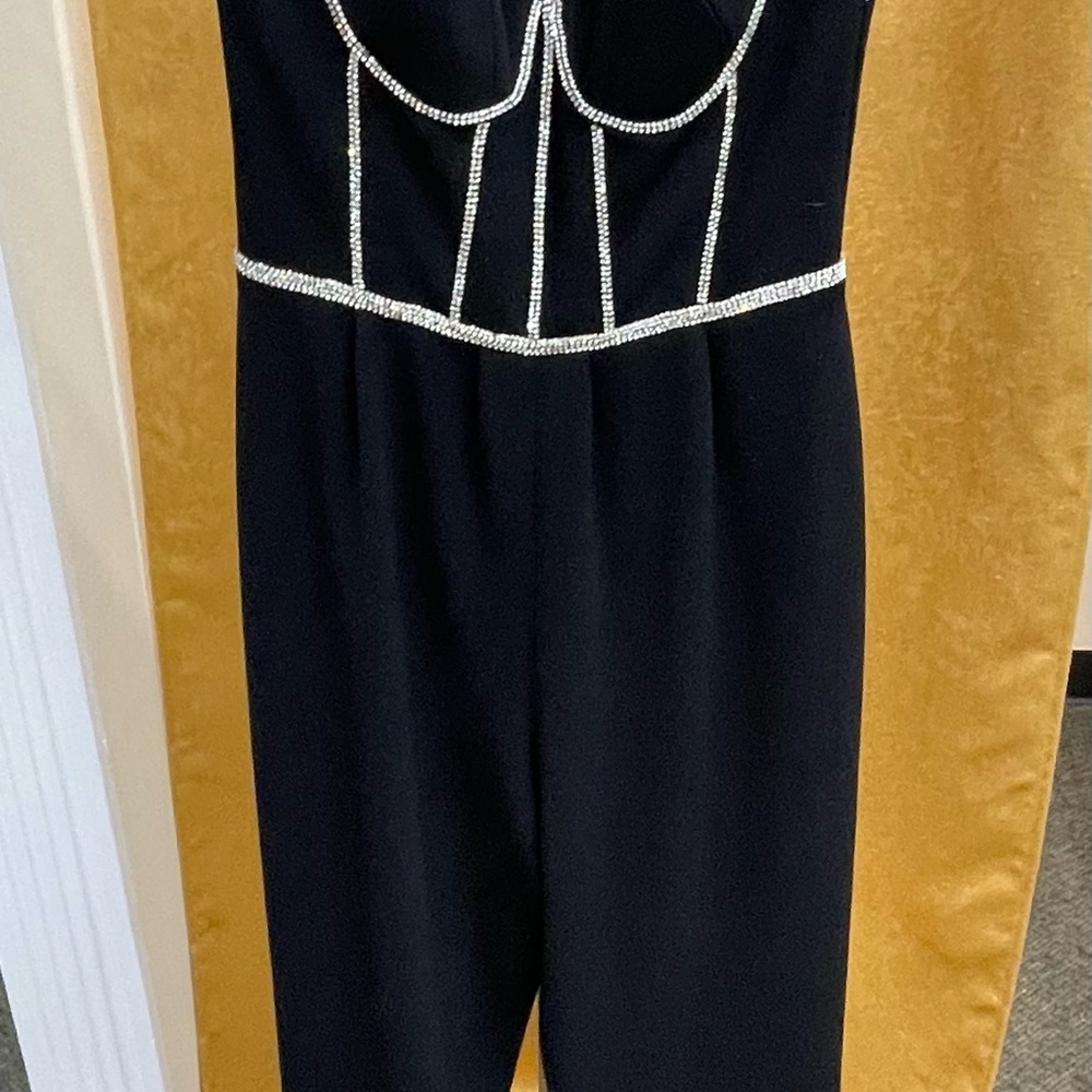 Tarik Ediz Black Jumpsuit with Silver Detailing